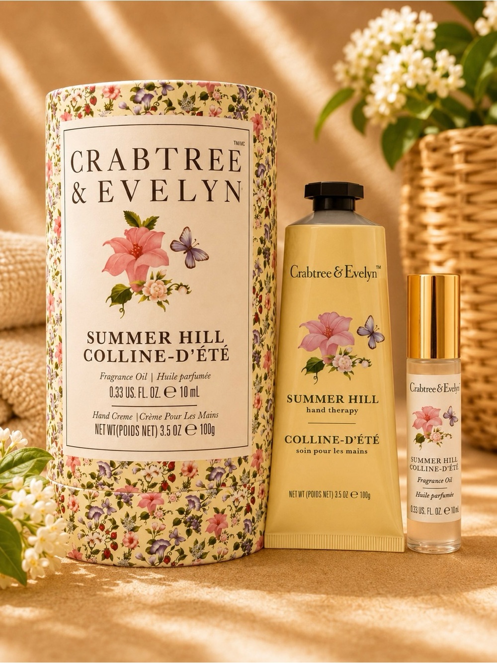 Crabtree & Evelyn Summer Hill Gift Set Hand Therapy 3.5 oz & Fragrance Oil 10ml
